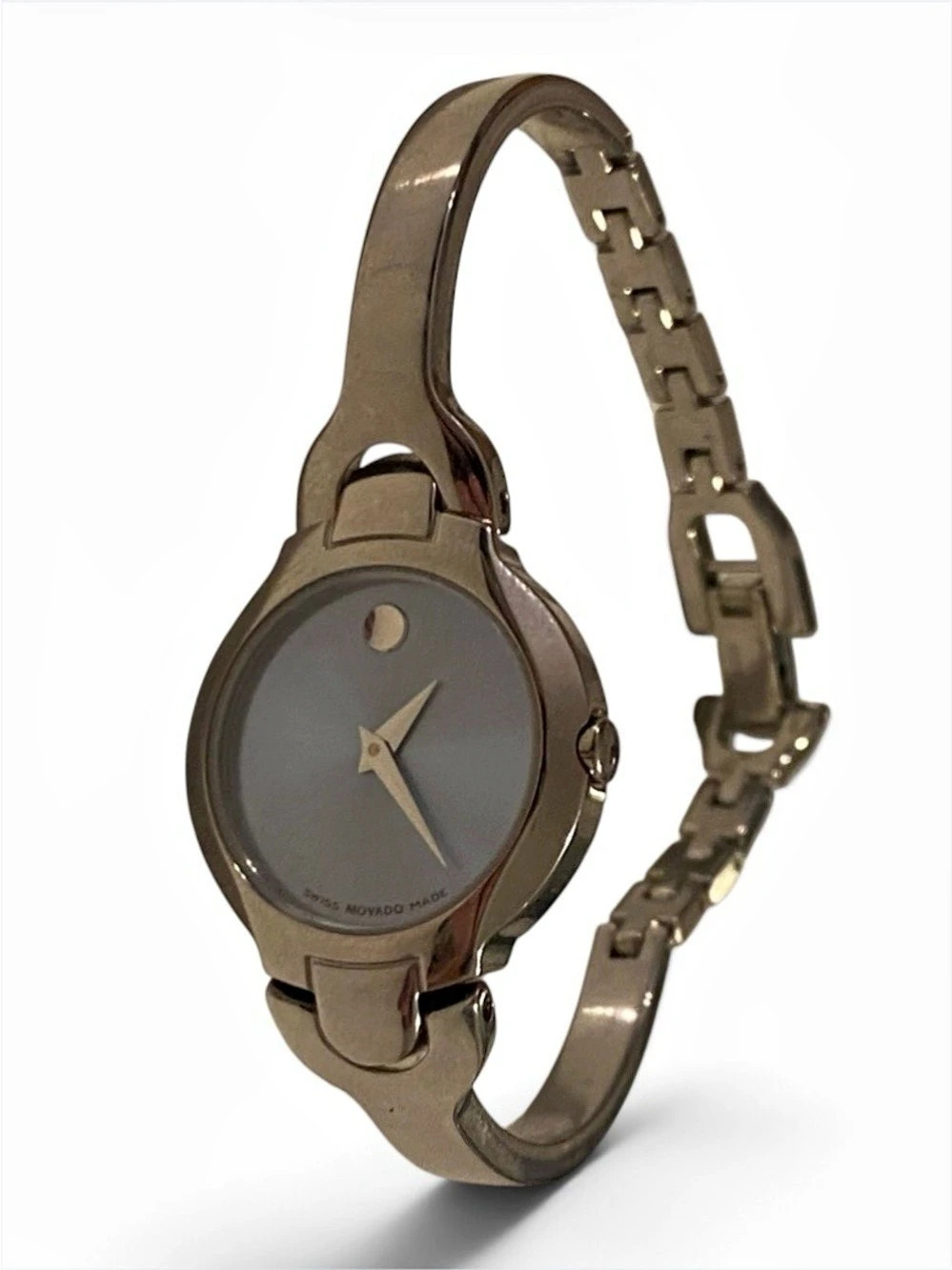 Movado Kara Bangle Braelet Watch Stainless Steel Blue Face
